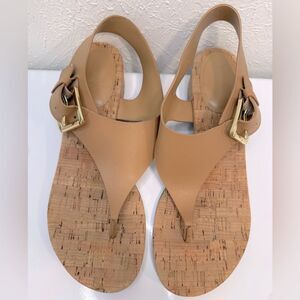 Michael Kors London Thong Tan Block Heel Sandal, Size 9